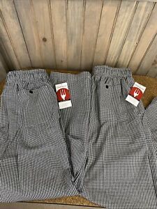 LOT OF 2 Chef Works Chef Pants Classic Fit Baggy Checkered Restaurant Elastic  L
