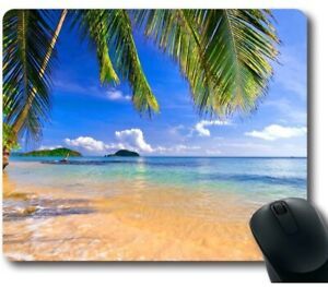 Gaming Mouse Pad Shore Palms Tropical Beach Oblong Shaped Mouse Mat Design Natur