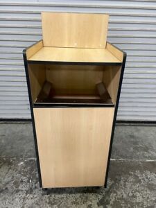 22x22 Trash Bin Receptacle Wood Waste Cabinet on Wheels Tray Front Load #6407