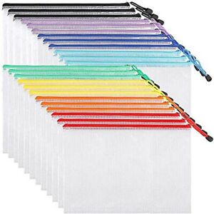 24pcs Mesh Zipper Pouch Document Bag Plastic Zip File Folders Letter Size/A4 USA