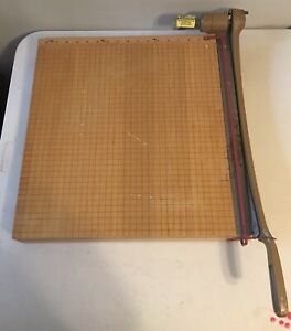 Vintage INGENTO Cast Iron and Wood 18&#034; Desktop Paper Cutter Guillotine