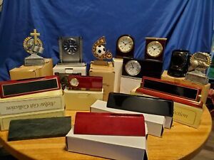 Huge Lot of 29 BRAND NEW Award Clocks, Desk Nameplates, Trophies, and more