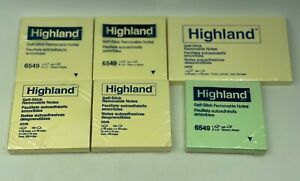 Highland Self-Sticking Note Pad 3 x 3 Inches, Yellow 6549 LOT 6 Sticky Notes
