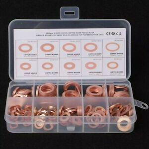200pc  Solid Copper Ring Gasket Set 9 Sizes Of Flat Washer Set Assortment Kit