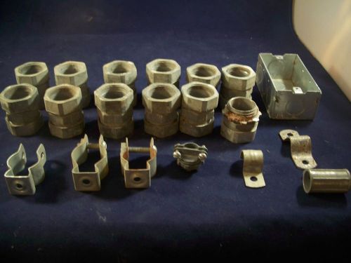 Halex 1&#034; emt compression couplings lot of 12, new, plus hangers and more for sale