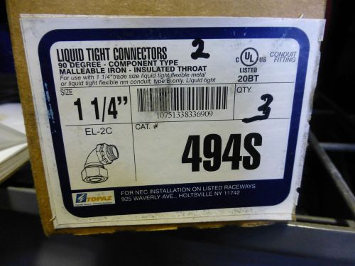 TOPAZ LIQ TIGHT EL2C CONNECTOR 90 MALLEABLE INS. THROAT 68A 494S 1 1/4&#034; LOT OF 3