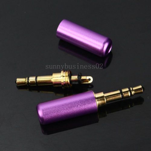 2pcs 3 pole 3.5mm male repair headphone jack plug metal audio soldering purple for sale