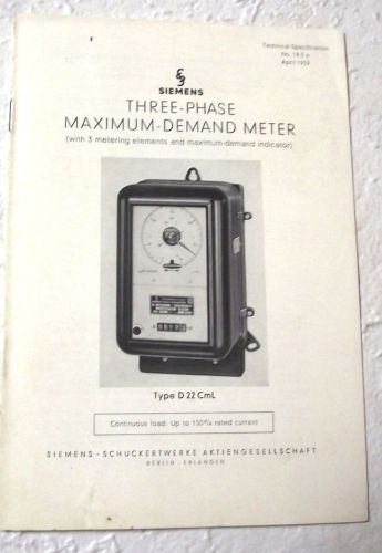 VTG BOOKLET CATALOG BROCHURE SIEMENS ELECTRICITY HOUR METERS GERMANY 1959
