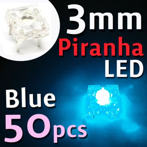 50 x 3mm piranha super flux led light 15000mcd blue m1 for sale