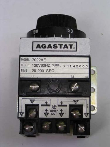 AGASTAT 7022AE   20-200 Sec 120VAC 60 Hz Timing Relay