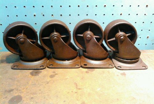 4 Antique Matching Cast Iron Industrial Caster Cart Wheels