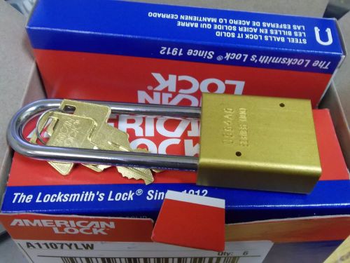 lot of 6 American Lock Solid Aluminum Rectangular Padlock, Yellow  A1107YLW NEW