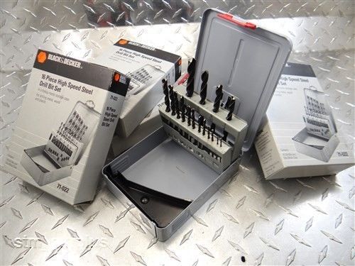 New!!! 5- 16 piece hss drill bit set 1/16&#034; to 3/8&#034; black&amp;decker w/ tool boxes for sale