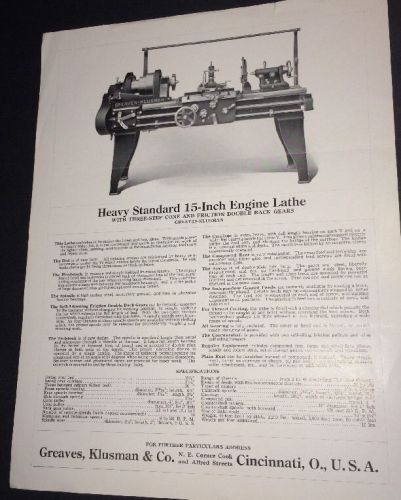 Greaves Klusman Engine Lathe Flyer 1910&#039;s Cincinnati Ohio Machinery History