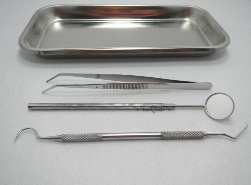 Dental Instrument Set Pick Inspection Mirror Explorer Tweezer Medical Tray