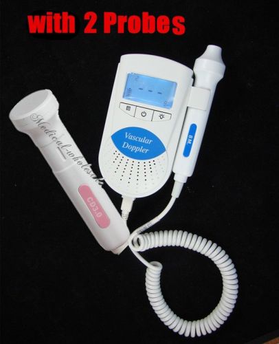2 Probes Fetal Doppler waterproof 3Mhz+Vascular 8MHz Probe Listen to Baby heart