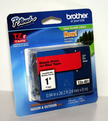 Brother TZe-451 P-Touch Black Print on Red tape Indoor/Outdoor