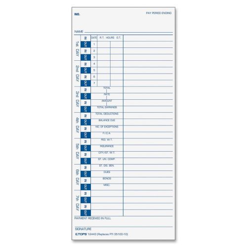 TOPS Time Cards, 9 x 4 Inch, Blue Ink Front, Weekly Format, 100 -Pack, White (1