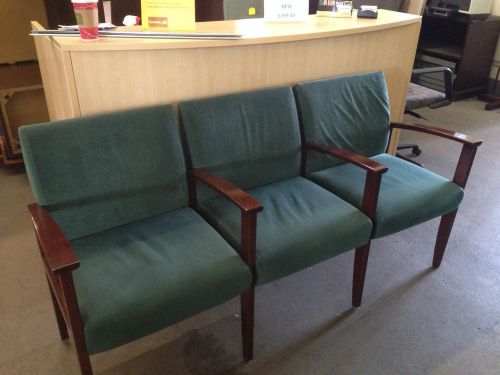 SET OF 3 CONNECTING LOBBY CHAIRS by GUNLOCKE 68&#034;L GREEN FABRIC