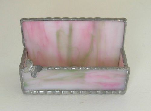 Pink stained-glass business card holder w/butterfly!