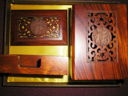 Wood Tones Business Card Holder and Pen/Pencil Holder, Mahogany