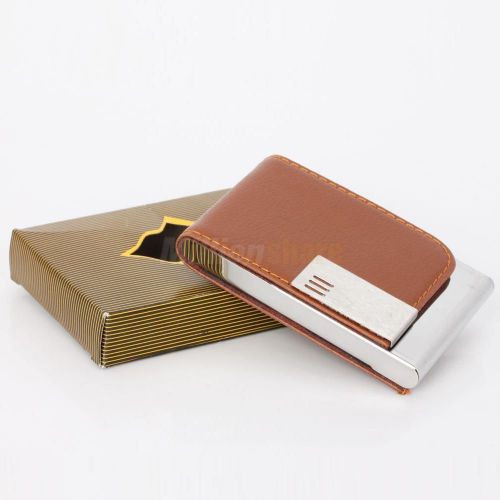 Upright Design Artificial Leather Metal Business Credit ID Card Holder Light Bro
