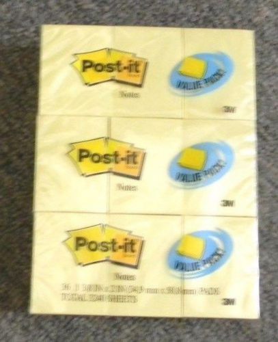 Post-it Note Pads, 1 1/2&#034; x 2&#034;, Canary, 90 Sheets per pad, 36 Pads
