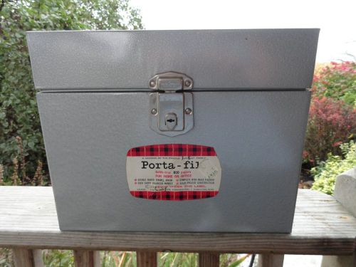 Vintage porta file gray metal box hamilton skotch corporation with key for sale