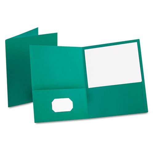 Twin-Pocket Folder, Embossed Leather Grain Paper, Teal