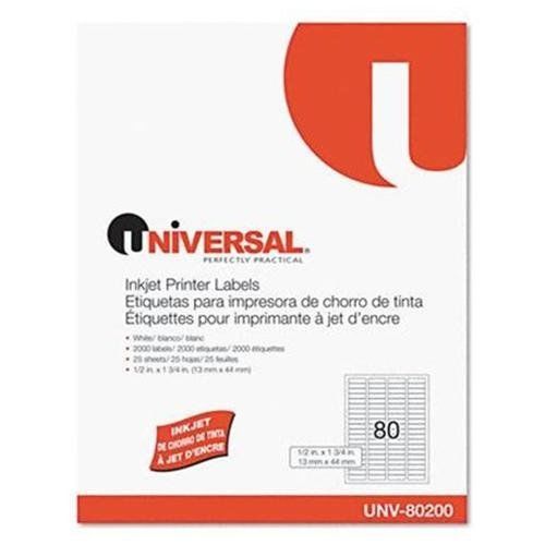 UNIVERSAL OFFICE PRODUCTS 80200 Inkjet Printer Labels, 1/2 X 1-3/4, White,