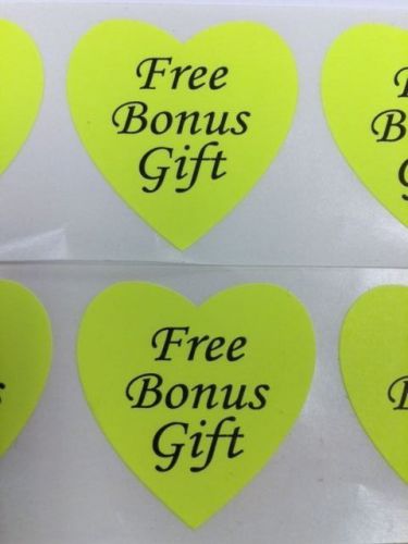 200 Heart Free Bonus Gift NeonYellow1 3/8&#034; Label Sticker Free Bonus Gift Neon