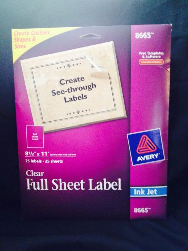 Avery 8665 Full Sheet Inkjet Labels, Permanent, 8-1/2&#034;x11&#034;, 25/PK, Clear