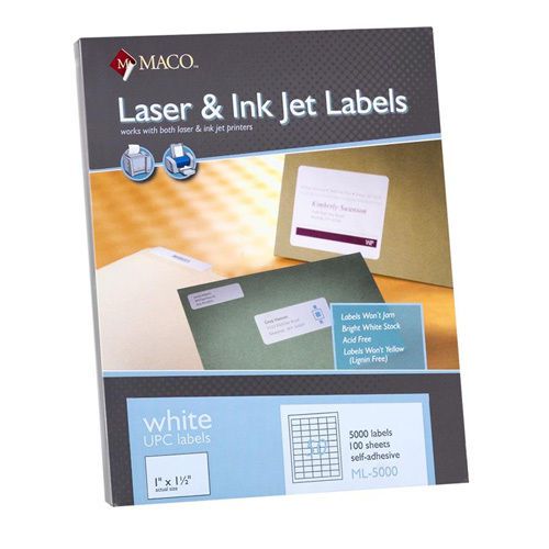 Maco Tag &amp; Label UPC Labels 1&#034;x1 1/2&#034; 5000/BX White. Sold as Box of 5,000