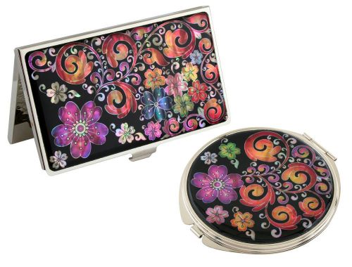 Nacre arabesque Business card holder case Makeup compact mirror gift set #23