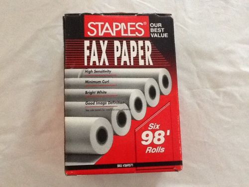 Fax paper 98 foot 4ROLLS staples brand SKU # 269571 81/2 x 91/2 - 1/2 core