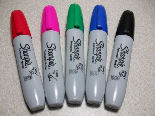 Sharpie Permanent Markers ~ Chisel Tip ~ Five Colors!  ASTM D-4236