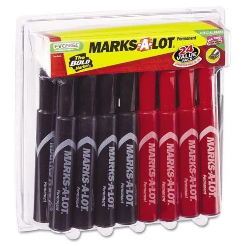 Marks-A-Lot Permanent Markers, Red and Black (Case of 24) Brand New!