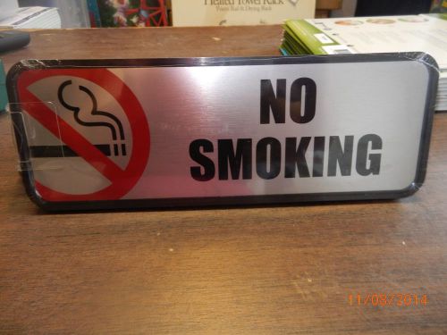 Cosco 098207 Brush Metal Office Sign, No Smoking, 9 x 3, Silver-Red