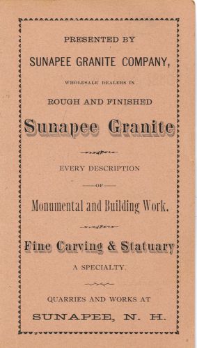 c1900 Sunapee Granite Company, New Hampshire, Advertising Folder