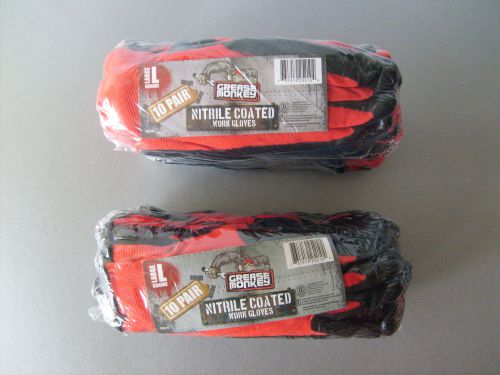 Lot 2 grease monkey nitrile coated work gloves black and red 10 pk l large 20 ? for sale