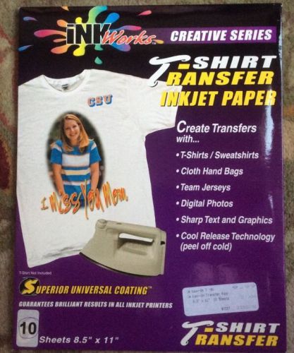 Ink Works Iron-On Cool Peel Transfer Paper For Ink Jet Printers, 10 Pack New