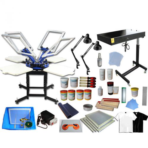 4 Color 4 Station Screen Printing Press Machine Kit/ Exposure Unit &amp; Flash Dryer