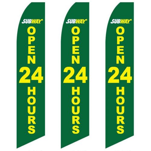 Swooper Flag 3 Pack Subway Open 24 Hours Green With Yellow Text