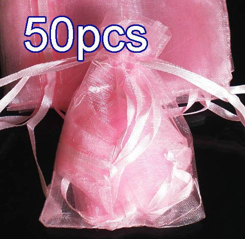 50x Solid Pink Organza Bag Pouch for Wedding New Year Gift 12x17cm(4.5x6.5inch)