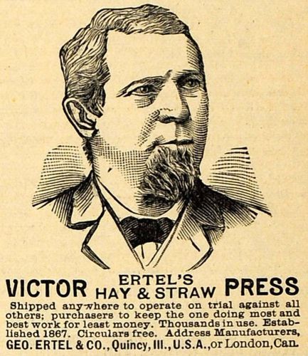 1890 ad george ertel victor hay straw press quincy illinois agriculture aag1 for sale