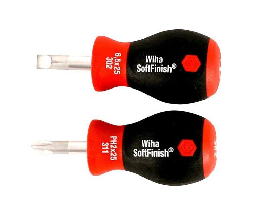 Wiha #2 + 6.5mm 2 Piece SoftFinish Stubby Slotted / Phillips Screw driver Set