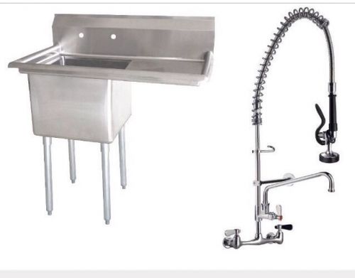 Commercial Stainless Steel (1) One Compartment Sink 39 x 24 w Pre-Rinse Faucet