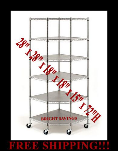 Seville heavy duty steel 6-tier corner shelf rolling metal storage shelving rack for sale