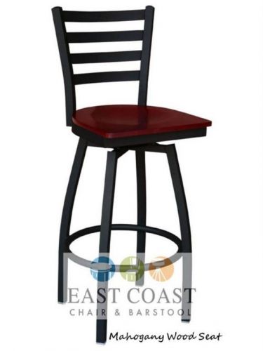 New gladiator commercial ladder back metal swivel bar stool w/ mahogany seat for sale