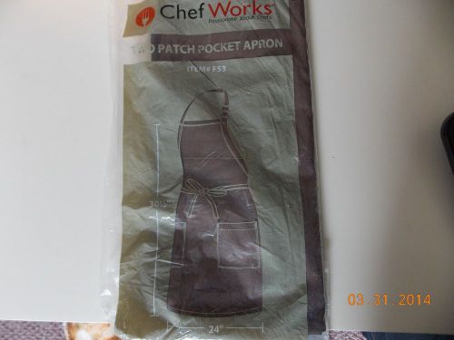 NEW IN BAG Chef Works Tan Two Patch Pocket Apron Item #F53  30.5&#034;x24&#034;  LAST ONE!